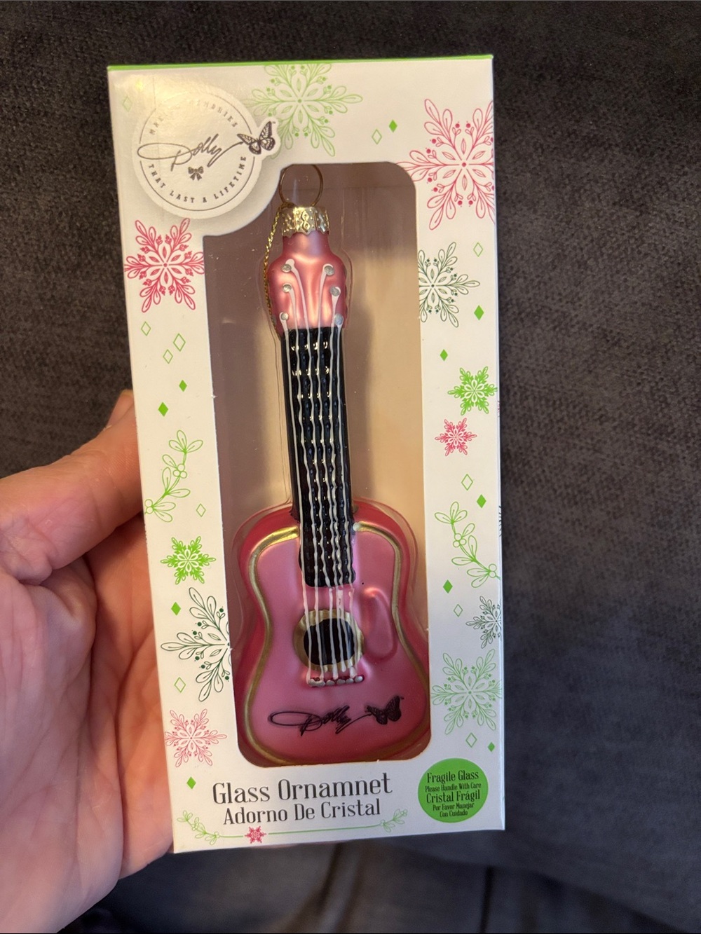 Dolly Parton Pink Glass Guitar Ornament